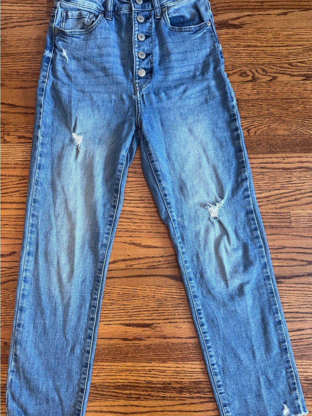 eunina Light Blue Distressed Straight-Leg Jeans